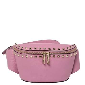 Pre Owned Valentino Pink Leather Studded Belt Bag