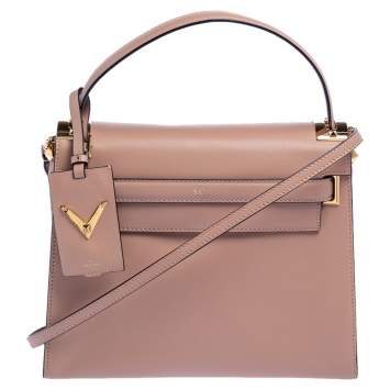 Pre Owned Valentino Beige Leather My Rockstud Top Handle Bag