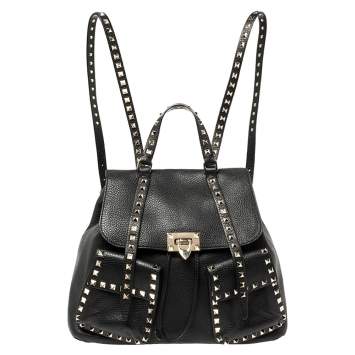 Pre Owned Valentino Black Leather Rockstud Backpack