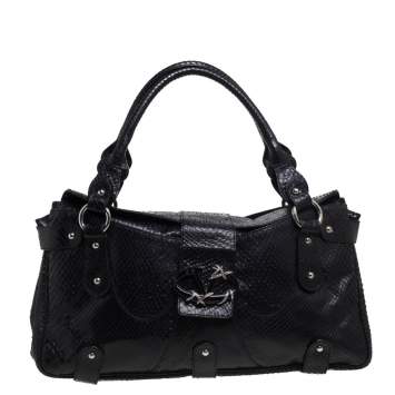 Pre Owned Valentino Black Python Leather Satchel