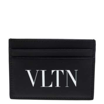 Pre Owned Valentino Black Leather Vltn Logo Card Holder