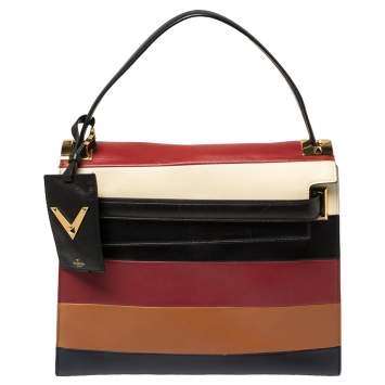 Pre Owned Valentino Multicolor Striped Leather My Rockstud Top Handle Bag