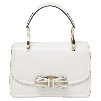 Pre Owned Valentino White Leather Metal Mesh Bow Flap Top Handle Bag