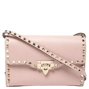 Pre Owned Valentino Pink Leather Small Rockstud Crossbody Bag