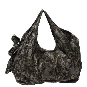 Pre Owned Valentino Black Day Lace Large Nuage Bow Hobo