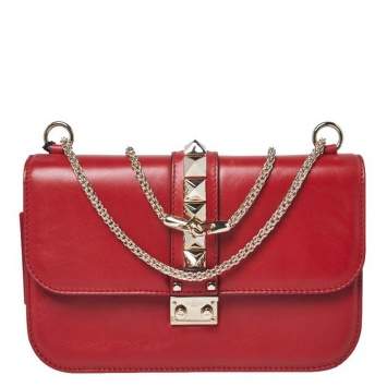 Pre Owned Valentino Red Leather Medium Rockstud Glam Lock Flap Bag
