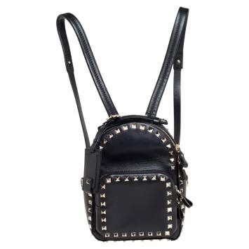 Pre Owned Valentino Black Leather Mini Rockstud Backpack