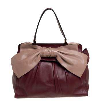 مملوكة مسبقًا Valentino Burgundy/Beige Leather Aphrodite Bow Bag