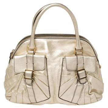 Pre Owned Valentino Metallic Gold Leather Satchel