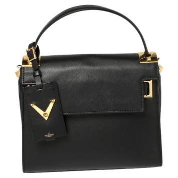 Pre Owned Valentino Black Leather My Rockstud Top Handle Bag