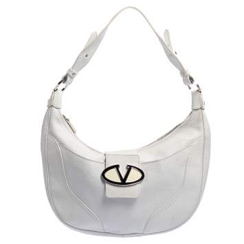 Pre Owned Valentino White Leather Zip Hobo