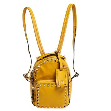 Pre Owned Valentino Mustard Leather Mini Rockstud Backpack