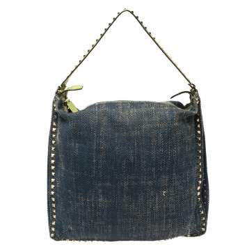 Pre Owned Valentino Blue Denim Rockstud Messenger Bag