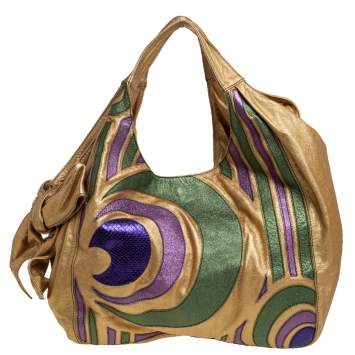 Pre Owned Valentino Metallic Multicolor Spiral Patch Leather and Snakeskin Embossed Nuage Bow Tote