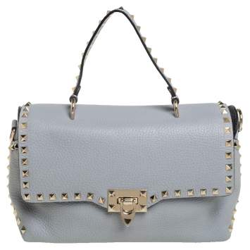 Pre Owned Valentino Grey Leather Rockstud Top Handle Bag