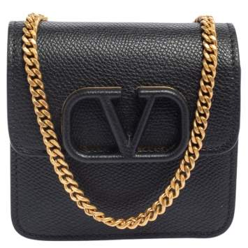Pre Owned Valentino Black Grainy Leather VLOGO Signature Wallet On Cain