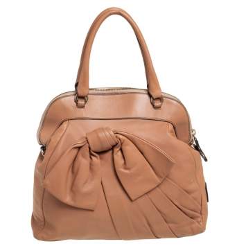 Pre Owned Valentino Beige Leather Aphrodite Bow Bag