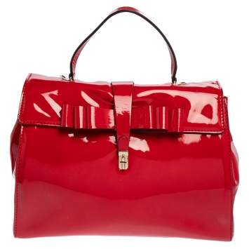 Pre Owned Valentino Red Patent Leather Top Handle Bag