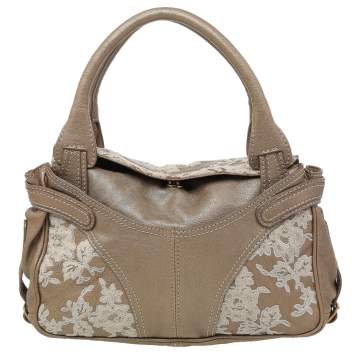 Pre Owned Valentino Metallic Beige Leather Urban Lace Satchel