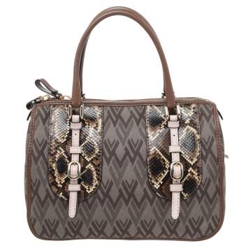 Pre Owned Valentino Multicolor Monogram Canvas And Python Satchel