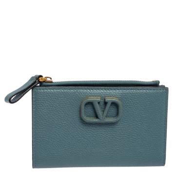 Pre Owned Valentino Blue Leather VLogo Bifold Wallet 