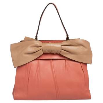 مملوكة مسبقًا Valentino Pink/Beige Leather Aphrodite Bow Top Handle Bag
