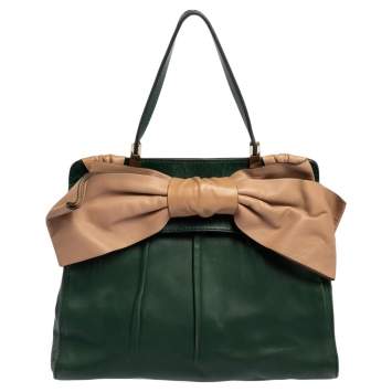 Pre Owned Valentino Green/Beige Leather Aphrodite Bow Bag