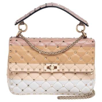 مملوكة مسبقًا Valentino Multicolor Quilted Leather Medium Rockstud Spike Top Handle Bag