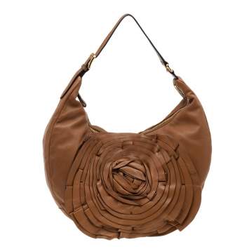 Pre Owned Valentino Brown Leather Rose Petale Hobo