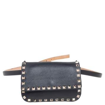 Pre Owned Valentino Black Leather Rockstud Belt Bag