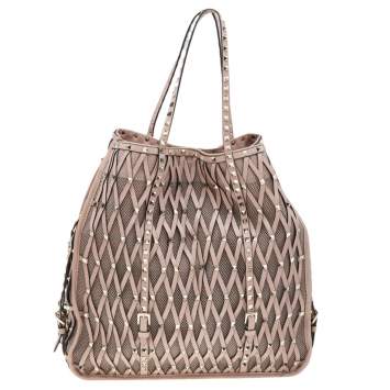Pre Owned Valentino Dusty Pink Leather And Mesh Rockstud Tote
