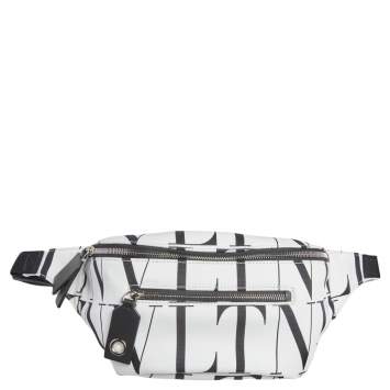 Pre Owned Valentino White/Black Nylon VLTN Belt Bag
