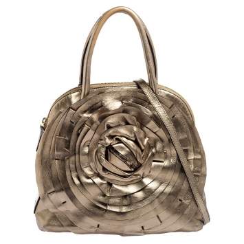 Pre Owned Valentino Gold Leather Petale Rose Dome Satchel