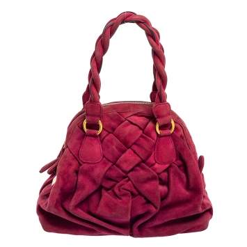 Pre Owned Valentino Burgundy Suede Braided Handle Satchel