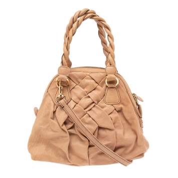 Pre Owned Valentino Beige Woven Leather Couture Braided Tote