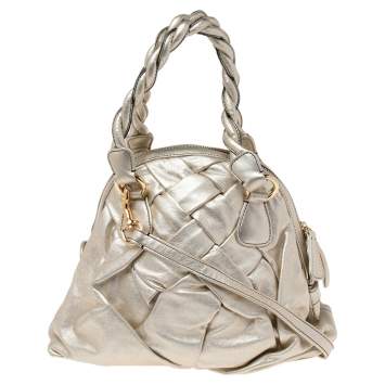 Pre Owned Valentino Gold Leather Braided Handle Satchel