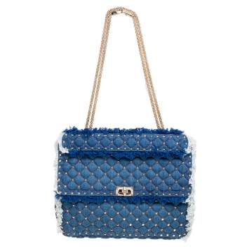 مملوكة مسبقًا Valentino Blue Denim Rockstud Spike Top Handle Bag