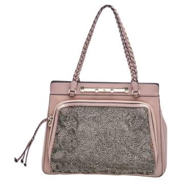 Pre Owned Valentino Beige Leather And Beaded Lace Demetra Tote
