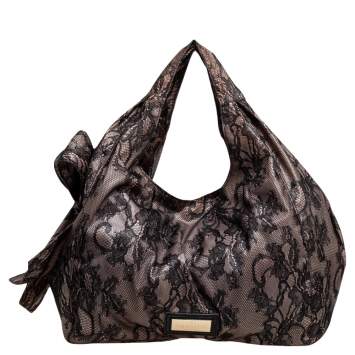 Pre Owned Valentino Black/Beige Lace Nuage Bow Hobo
