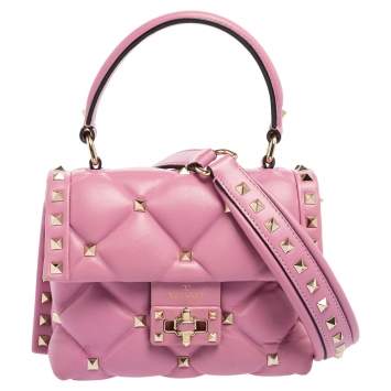 مملوكة مسبقًا Valentino Pink Quilted Leather Mini Candystud Top Handle Bag