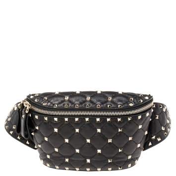 Pre Owned Valentino Black Quilted Leather Rockstud Bum Bag