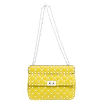 مملوكة مسبقًا Valentino Yellow Leather Medium Rockstud Spike Top Handle Bag