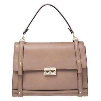 Pre Owned Valentino Beige Leather Studded Flap Top Handle Bag
