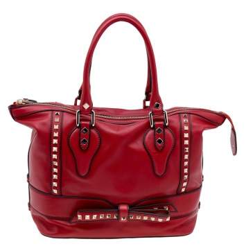 Pre Owned Valentino Red Leather Rockstud Bow Satchel