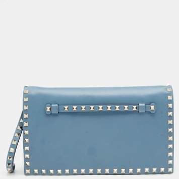 Pre Owned Valentino Sky Blue Leather Rockstud Clutch