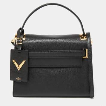 Pre Owned Valentino Black Leather My Rockstud Top Handle Bag