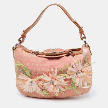 Pre Owned Valentino Multicolor Polka/Floral Embellished Fabric and Leather VLogo Flap Hobo