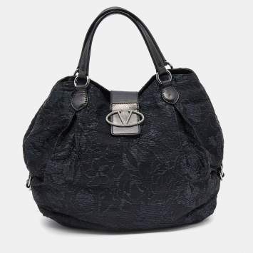 Pre Owned Valentino Black Nylon, Straw and Leather Hobo