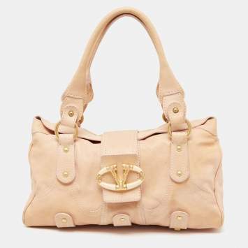 Pre Owned Valentino Beige Leather Embellished V Logo Satchel