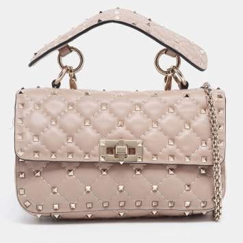 مملوكة مسبقًا Valentino Poudre Quilted Leather Small Rockstud Spike Chain Top Handle Bag